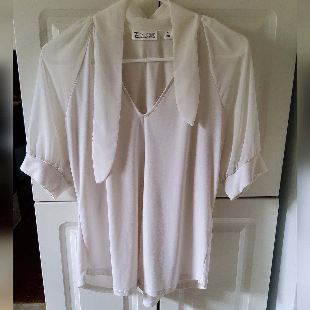 7th Avenue Design Studio Semi Sheer White  Dressy Blouse